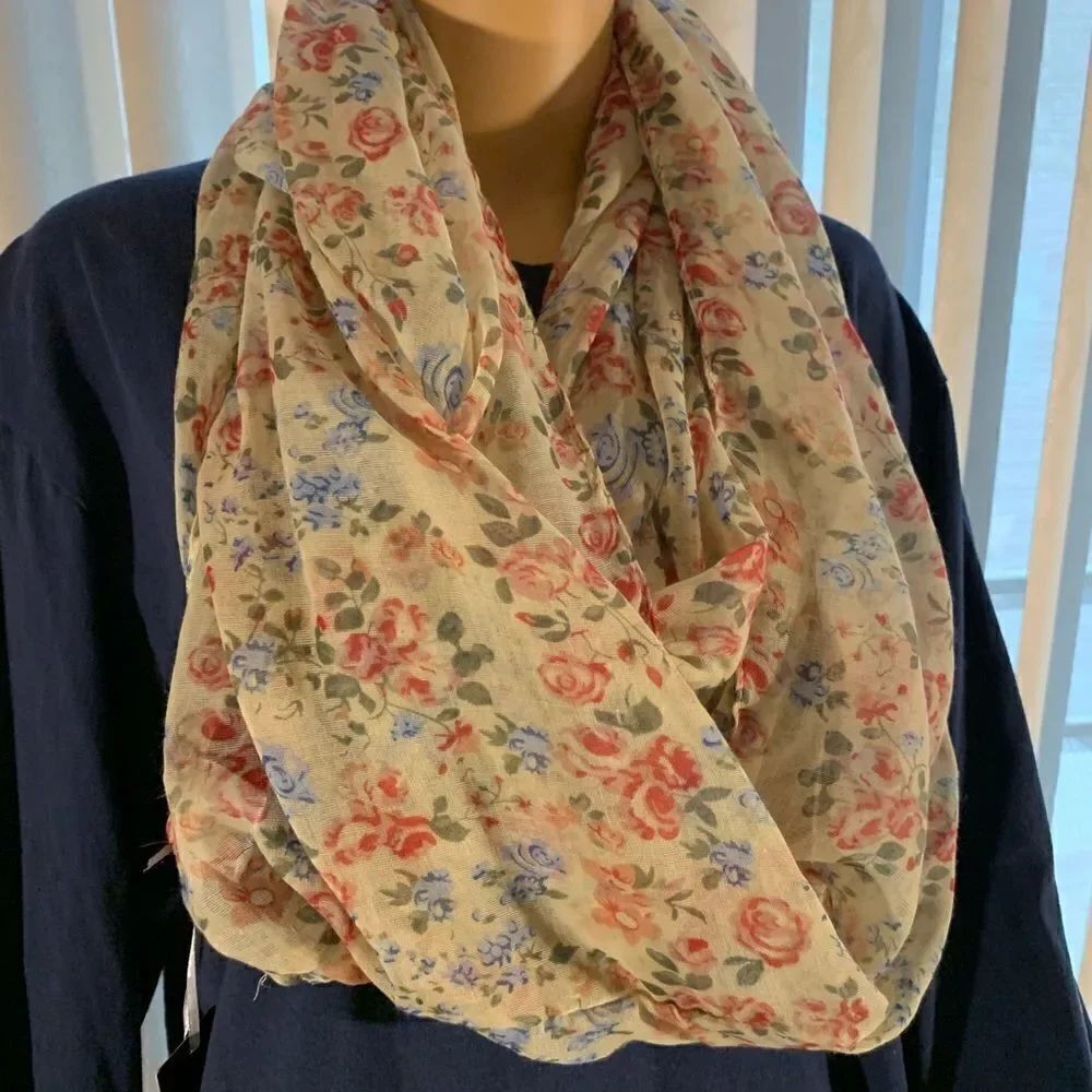 Rampage Eternity Scarf New With Tags Delicate Design With Red And Blue Flowers